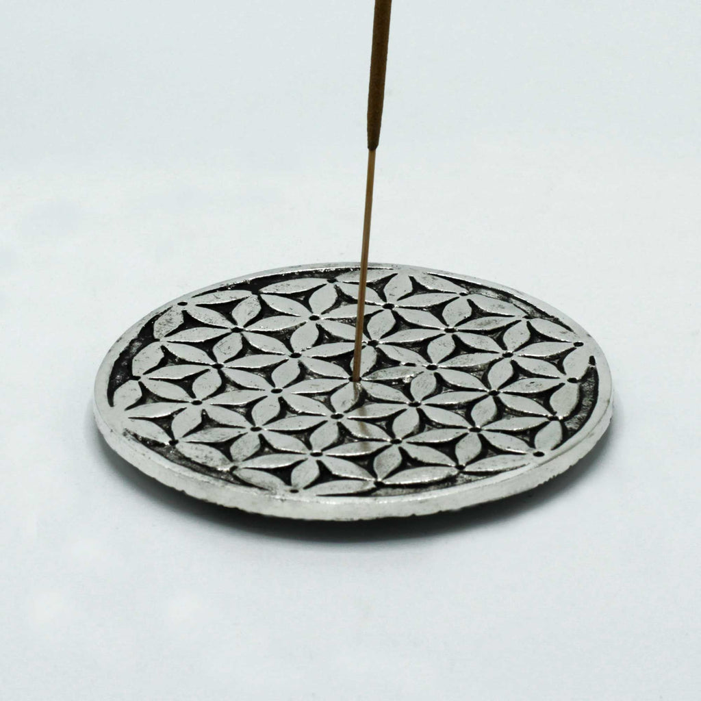 Polished Aluminium Flower of Life Incense Holder 11cm for Decor