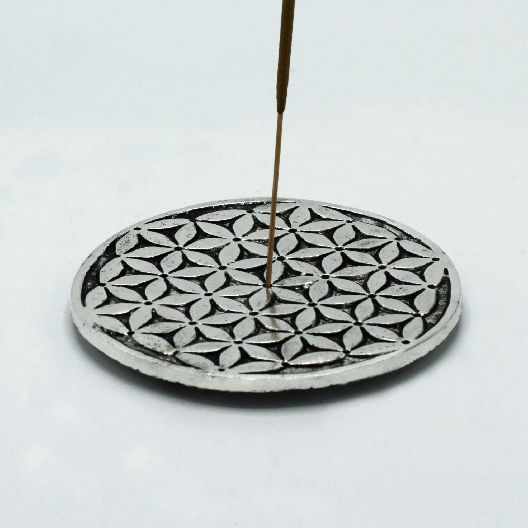 Polished Aluminium Flower of Life Incense Holder 11cm for Decor