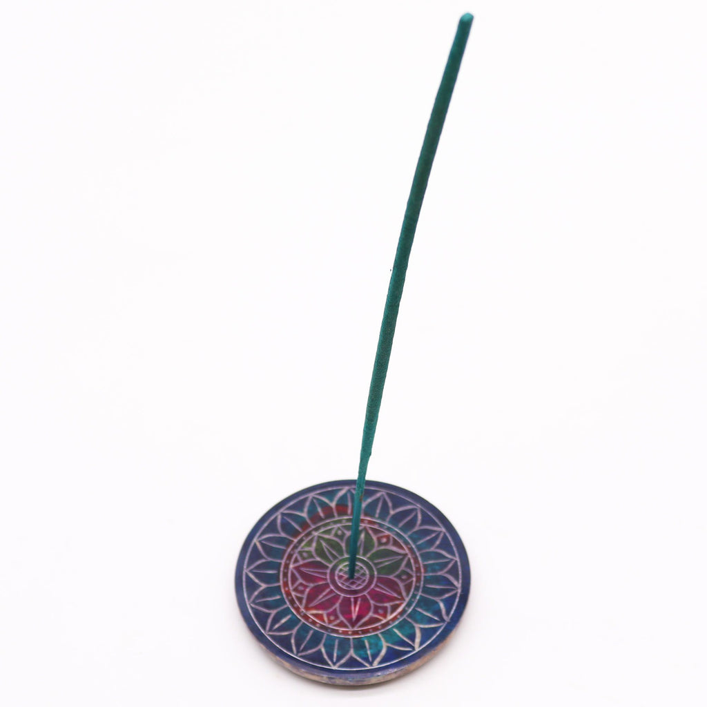 Soapstone Disc Incense Holder with Elegant Lotus Flower Design