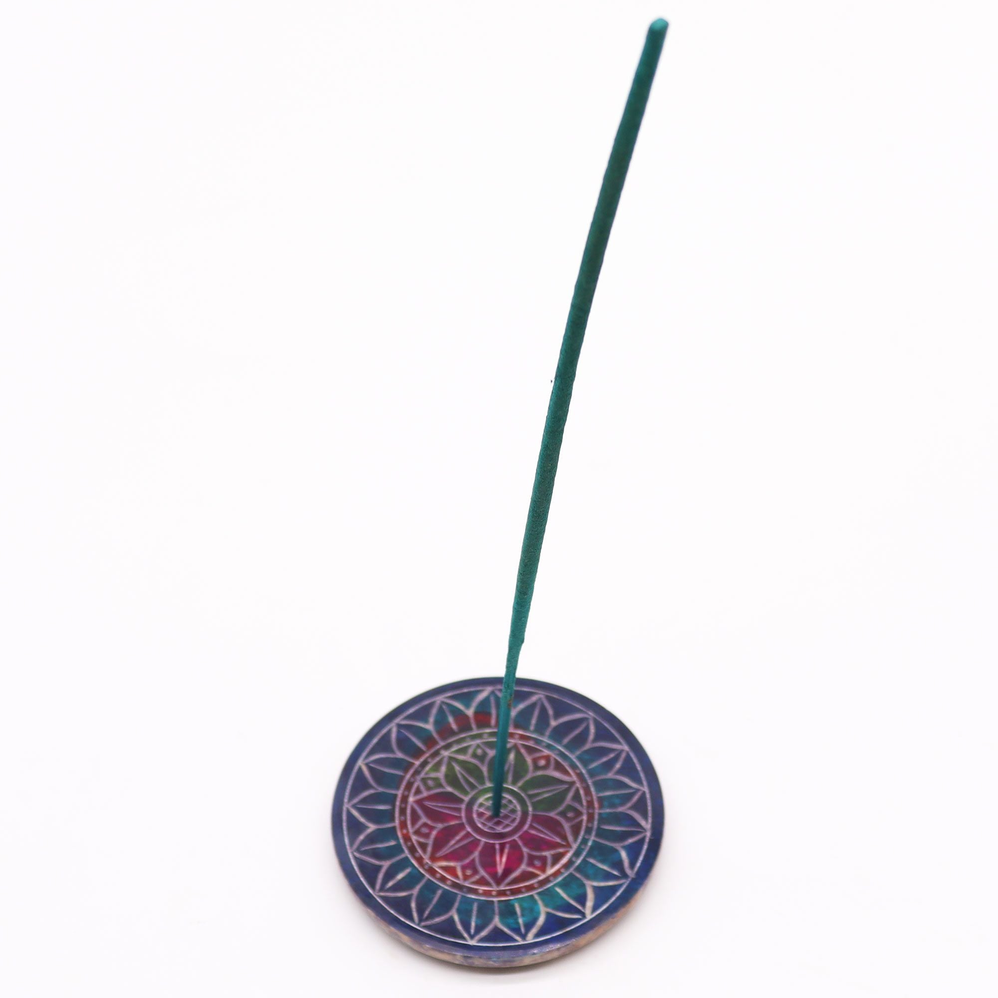 Soapstone Disc Incense Holder with Elegant Lotus Flower Design