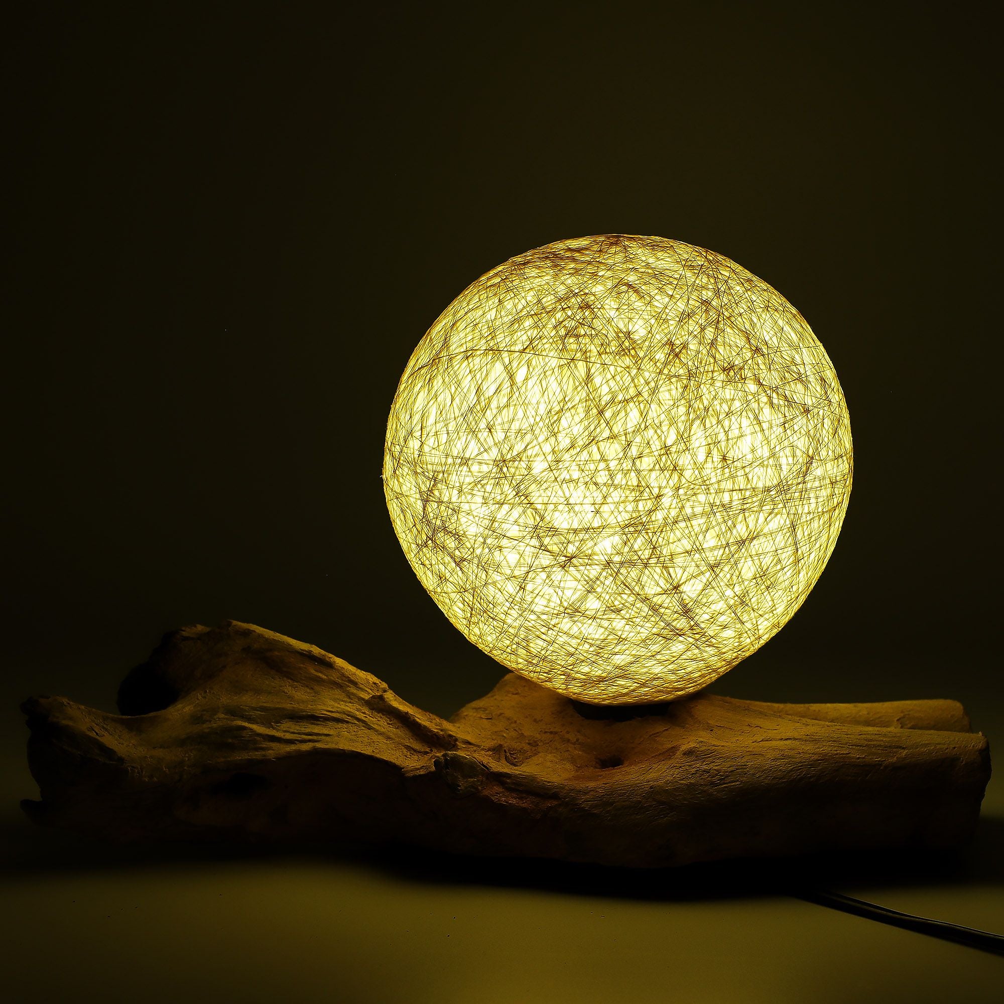 DriftGlow Lamp with Cotton Wrap Cream Shade and Driftwood Base