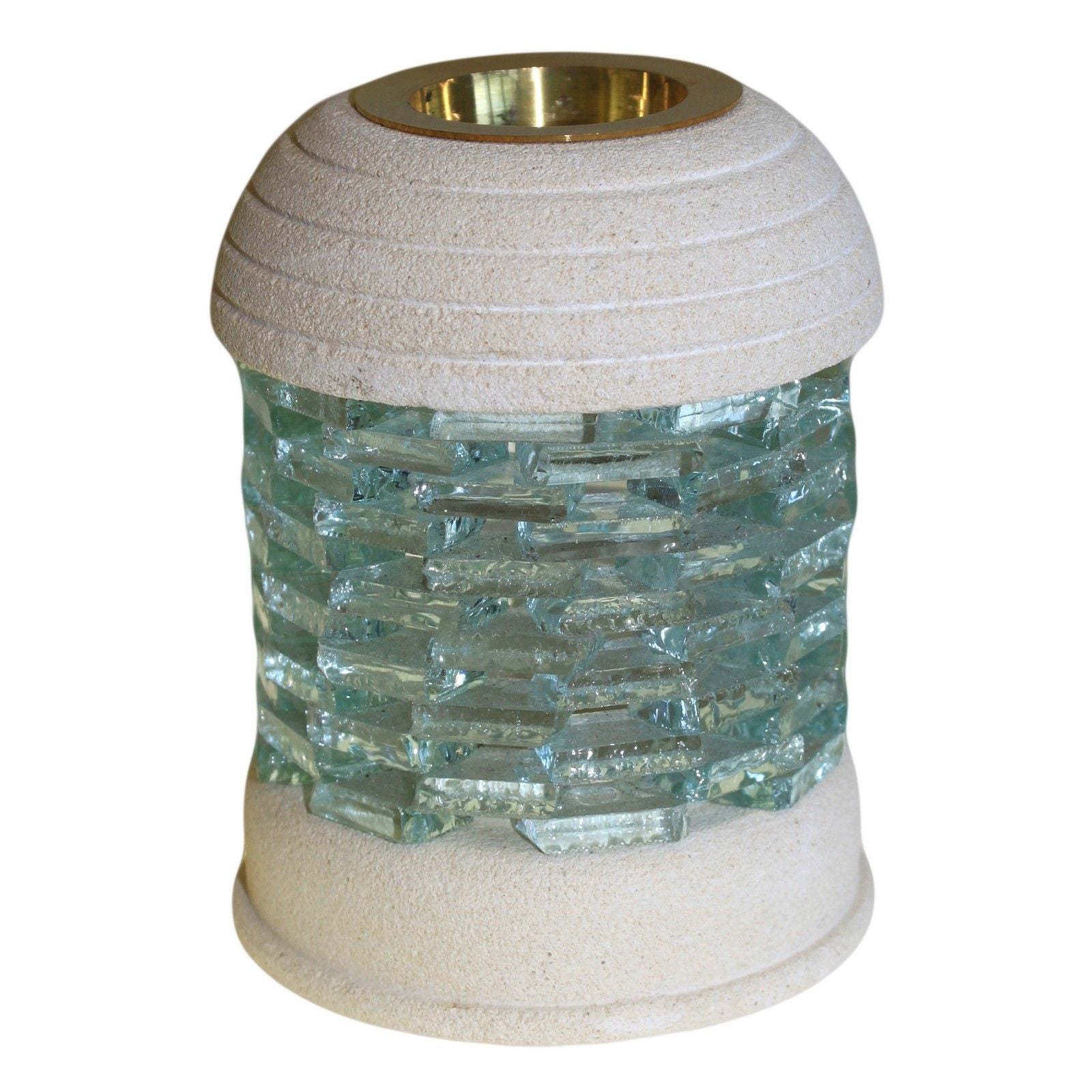 Elegant Round Glass Brick Stone Oil Burner for Aromatherapy Use