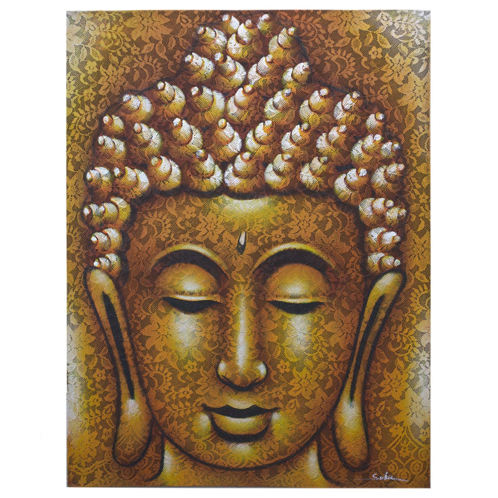 Buddha Painting with Gold Brocade Detail for Elegant Home Decor