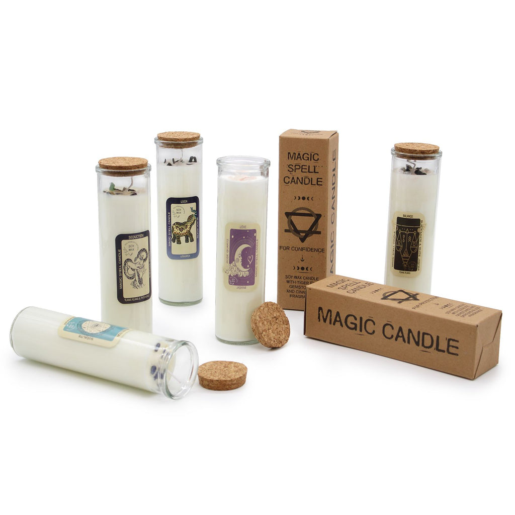 Magic Spell Candle Prosperity with Tiger Eye and Green Aventurine