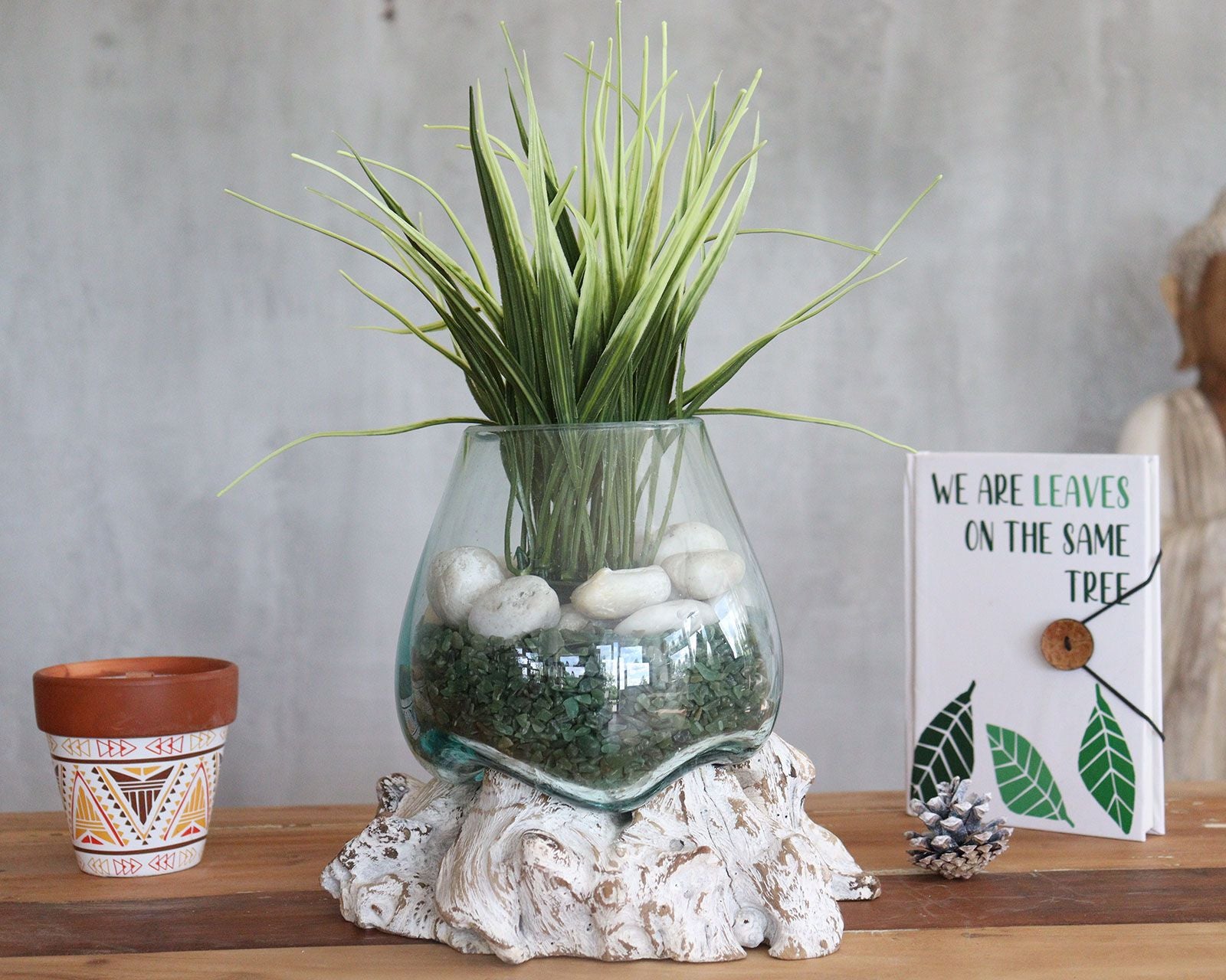 Molten Glass on Whitewash Wood Small Bowl for Home Decor