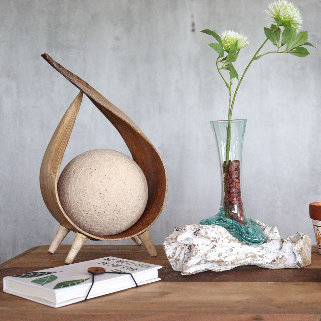 Medium Molten Glass on Whitewash Wood Vase for Home Decor