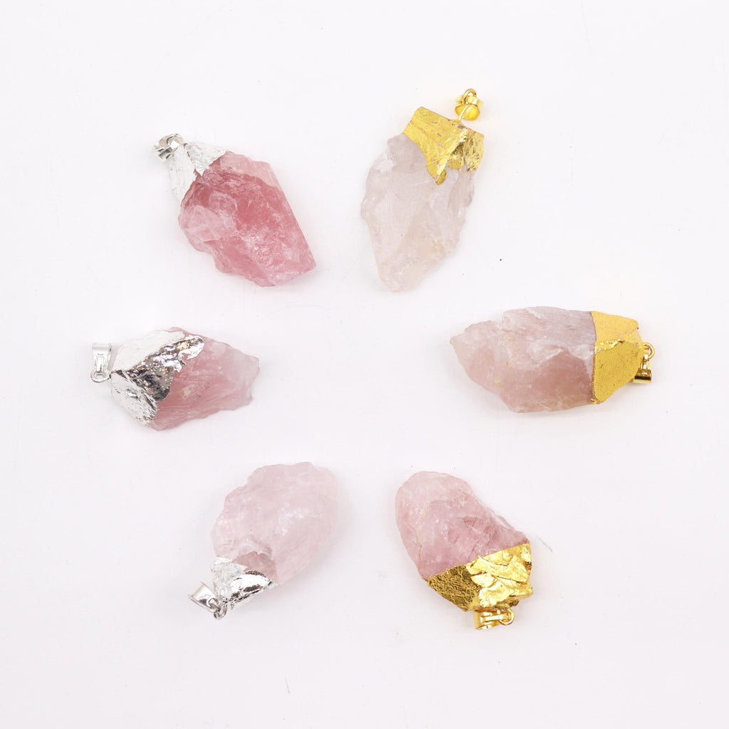 Gemstone Rose Quartz Gold & Silver Plated Pendants 6 Assorted