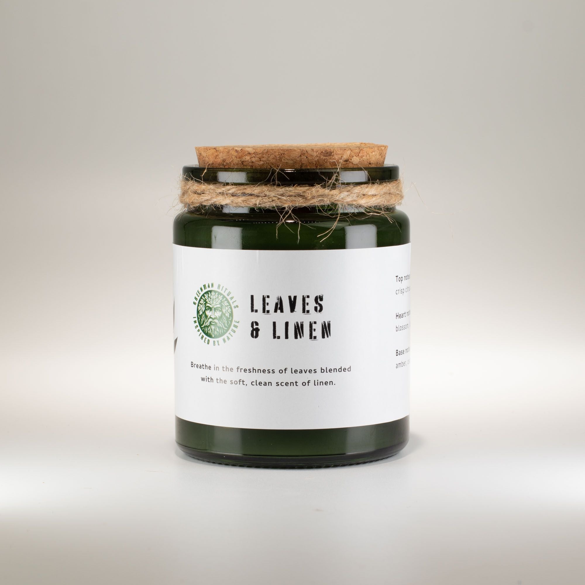 Greenman Woodwick Soy Candle Leaves & Linen in Deep Green Jar