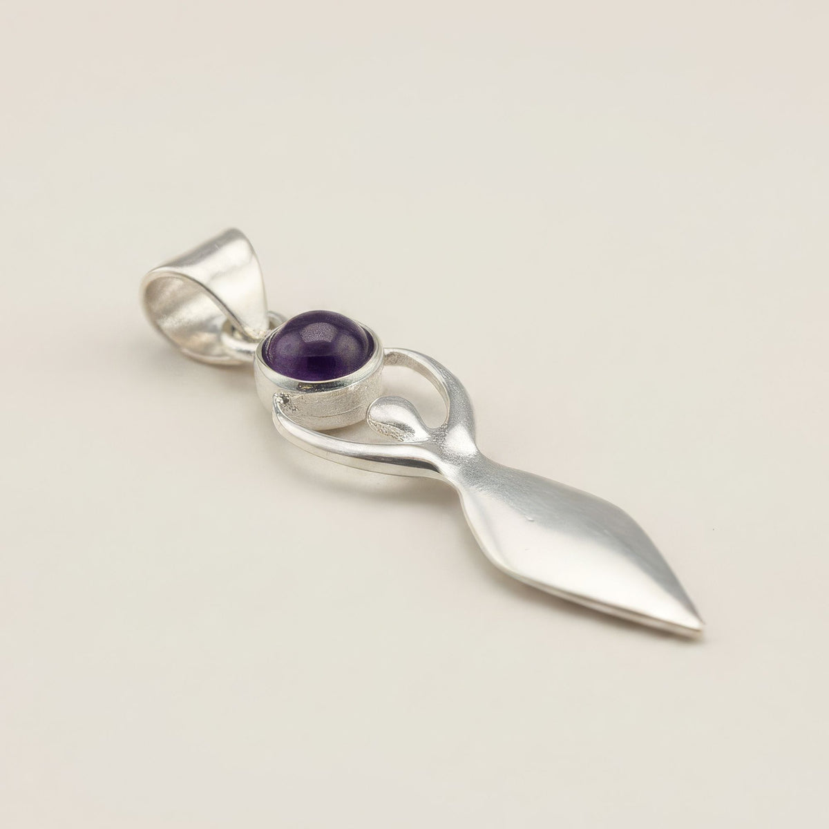 Indian Devotional Pendant - Silver Plated (45cm Cord)- Goddess Amethyst