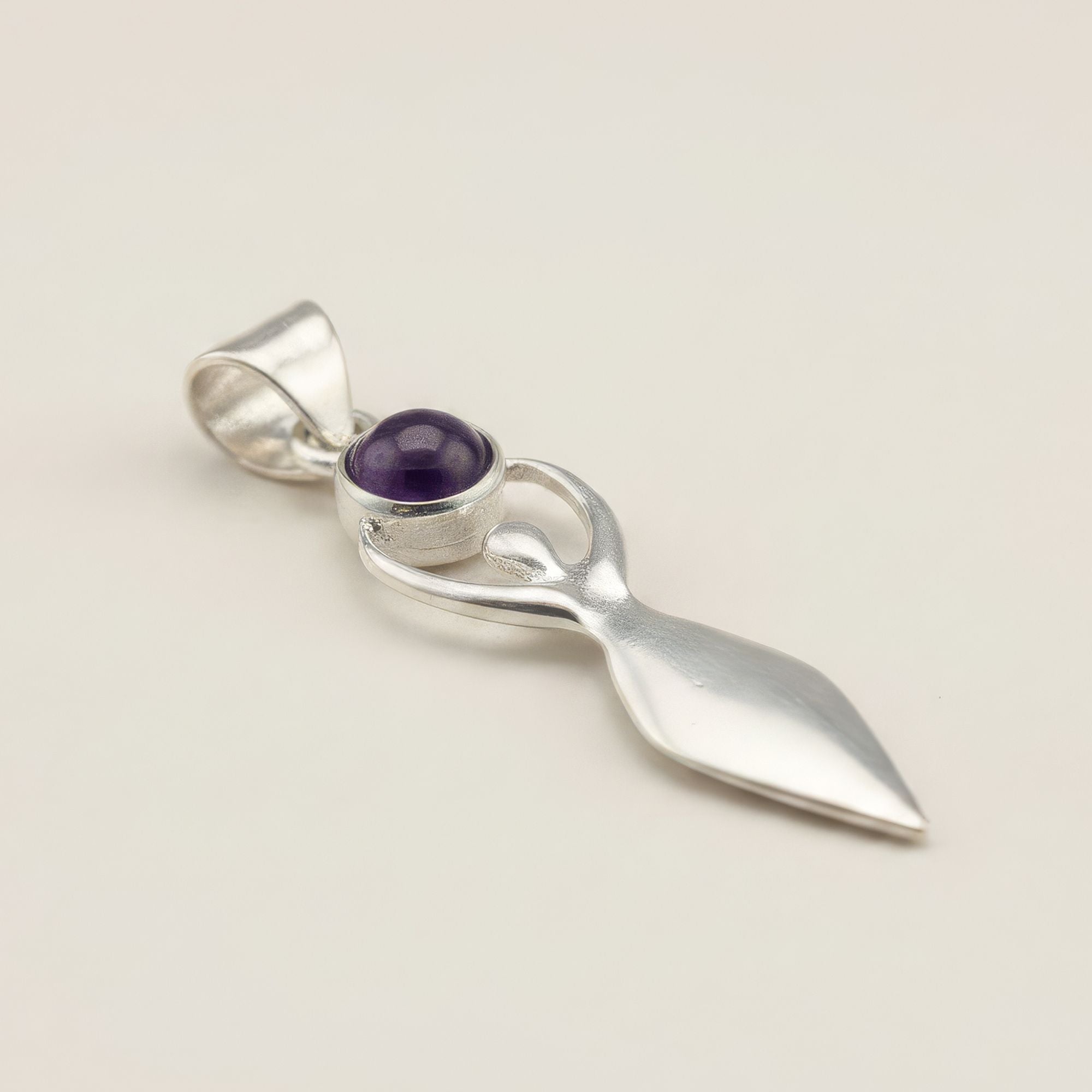 Indian Devotional Pendant - Silver Plated (45cm Cord)- Goddess Amethyst