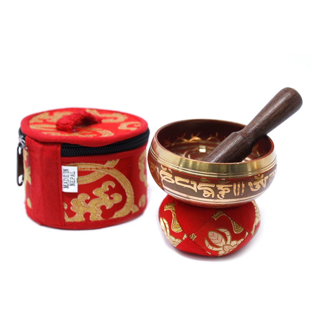 Mini Singing Bowl Gift Set in Red with Cushion and Stick Included