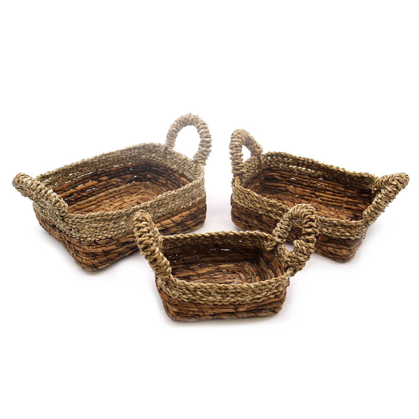 Banana Leaf and Seagrass Square Basket Set of 3 for Storage