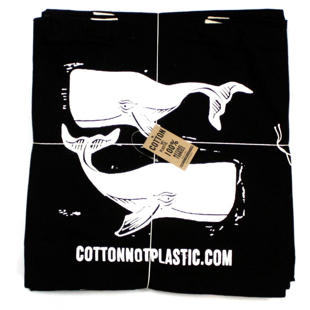Large Black Cotton Bag with White Whales Design for Eco Friendly Use