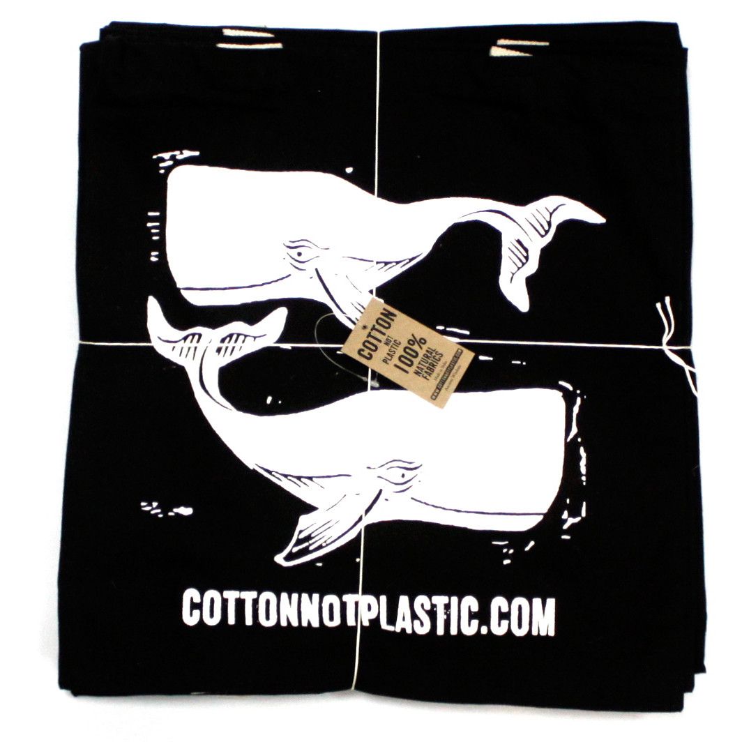 Large Black Cotton Bag with White Whales Design for Eco Friendly Use