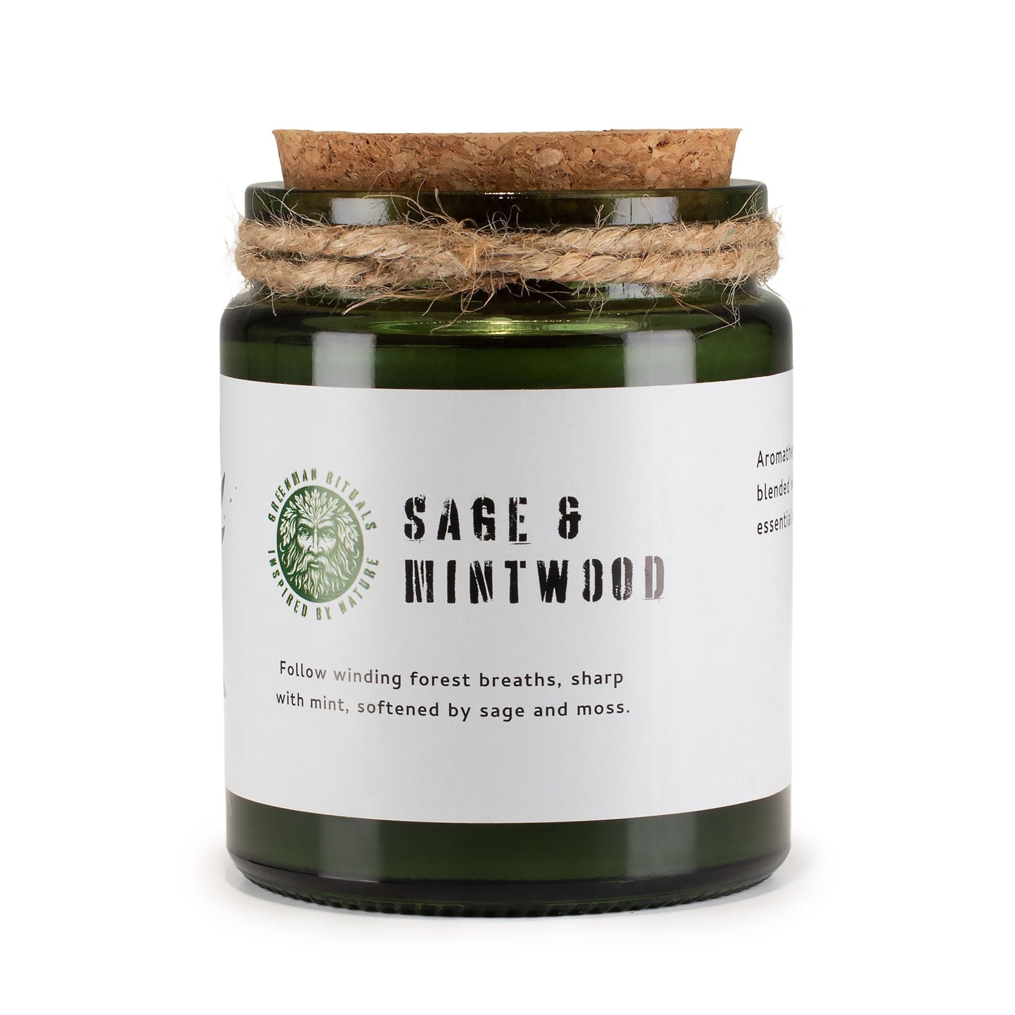 Greenman Woodwick Soy Candle Sage & Mintwood in Green Glass Jar