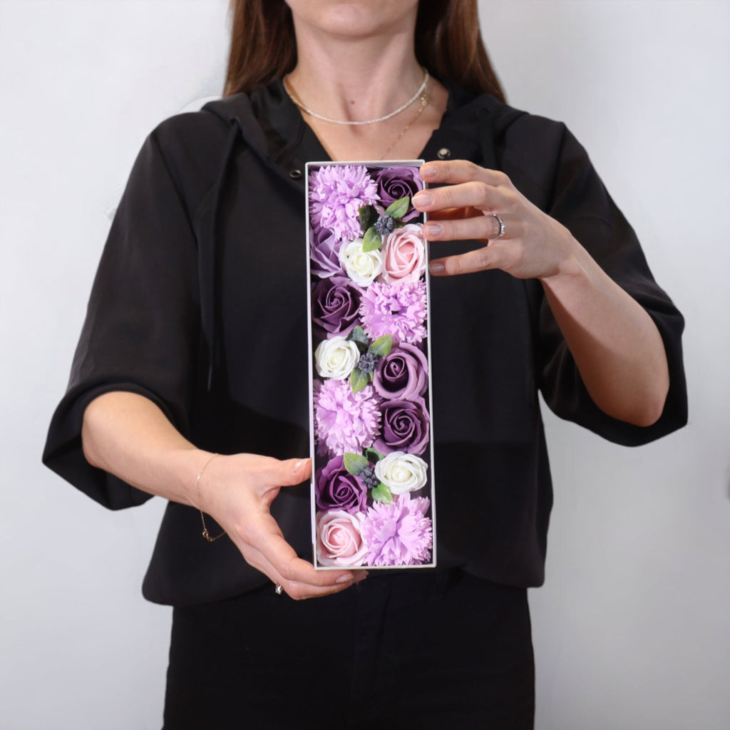 Long Box of Lavender Rose and Carnation Soap Flower Gift Set