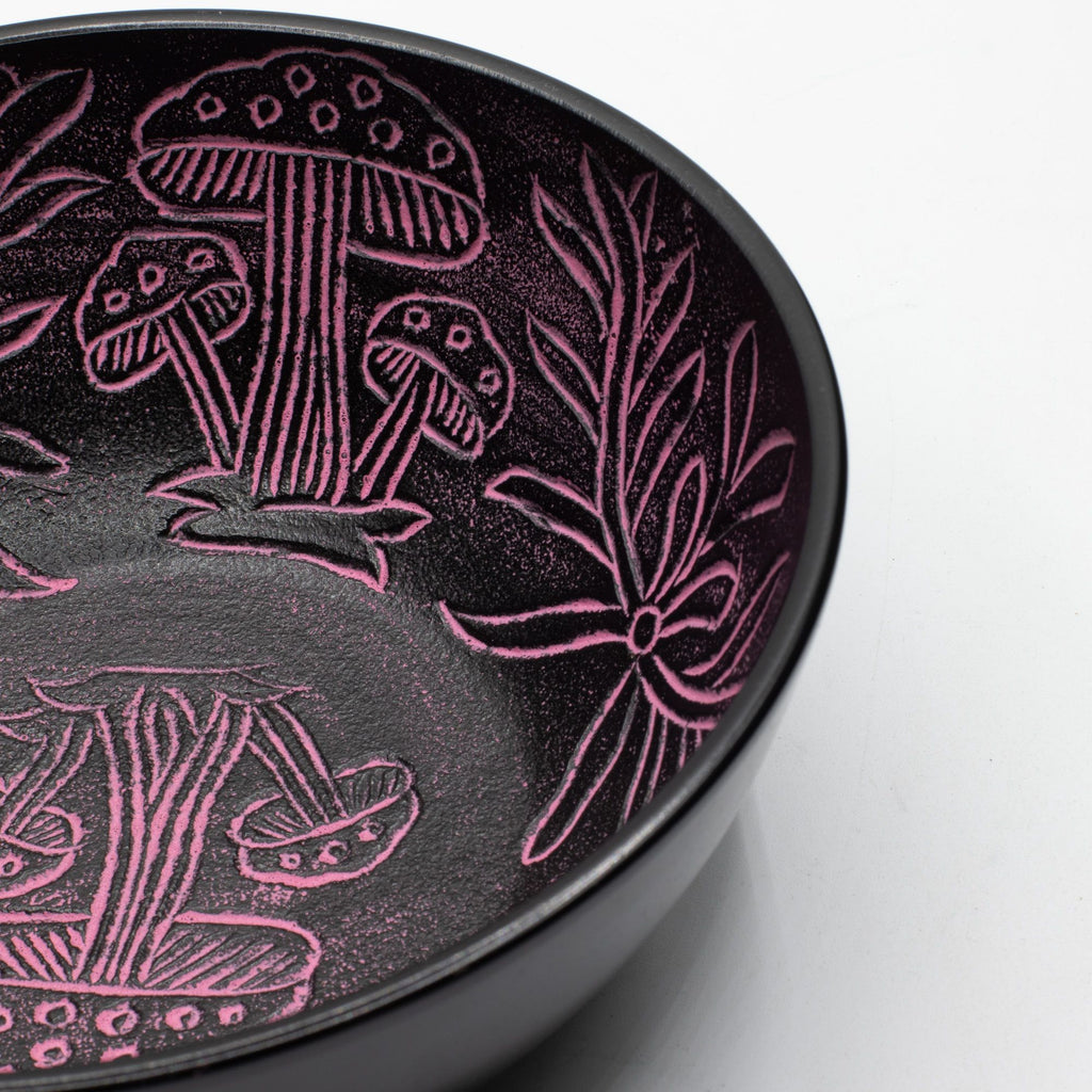 Magic Mushroom Pink Aluminum Singing Bowl with Botanical Engravings
