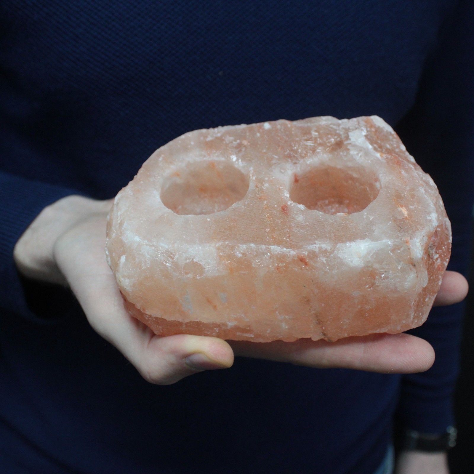Unique Natural Himalayan Salt Candle Holder with 2 Candle Holes