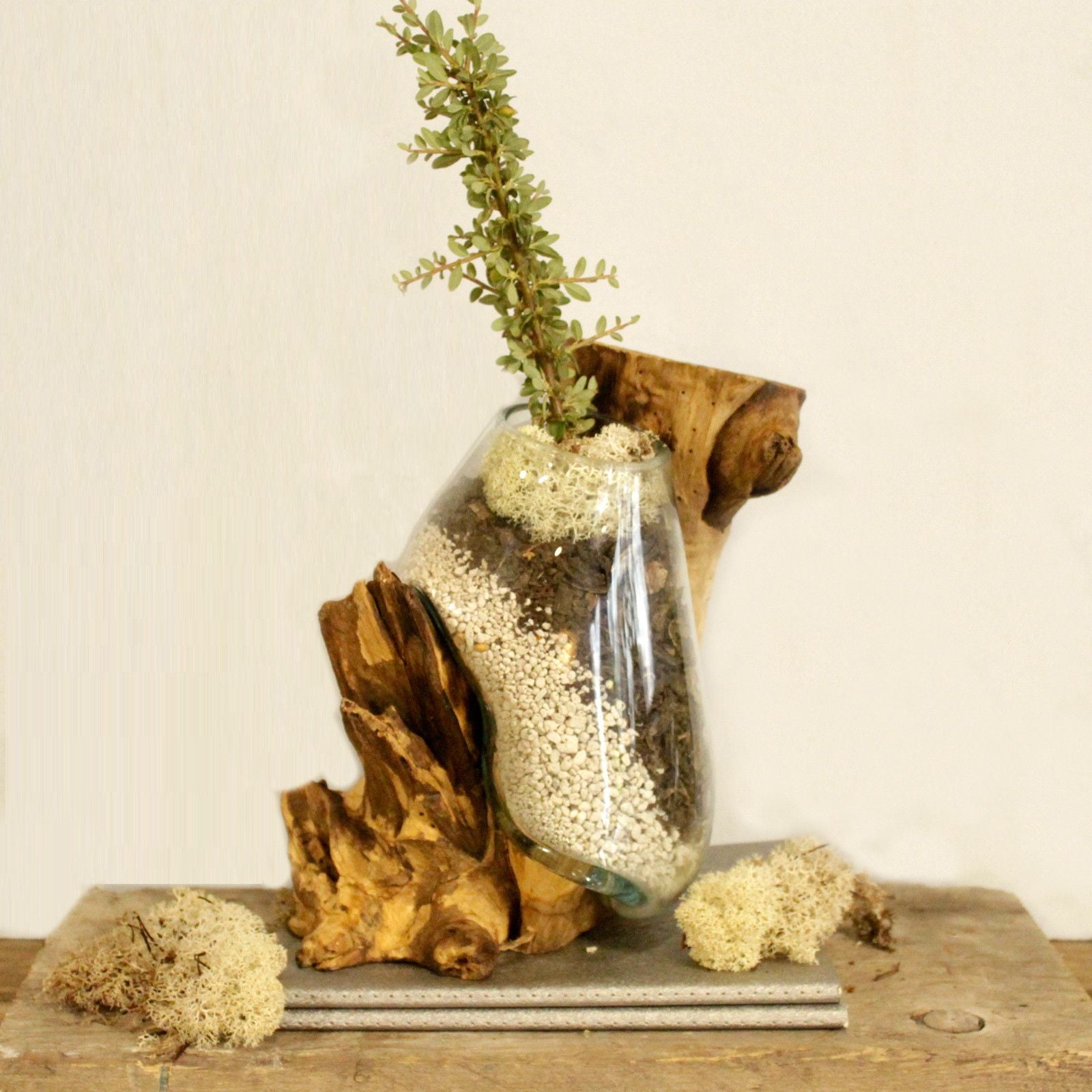 Molten Glass on Wood Hanging Bowl for Stylish Home Decor Display