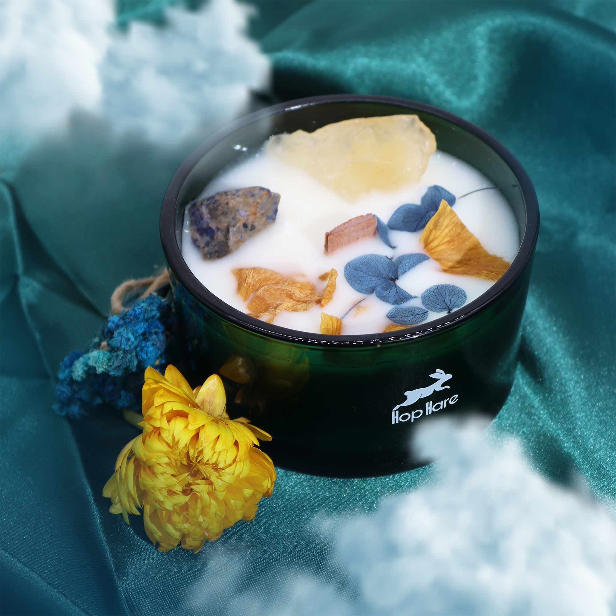 Crystal Candle with Citrine and Sodalite Inspired by The Sun's Light