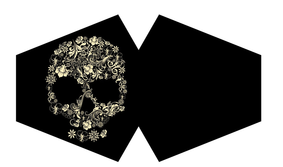 Reusable Poly-Cotton Face Mask with Filter Pocket – Flower Skull (Adult)