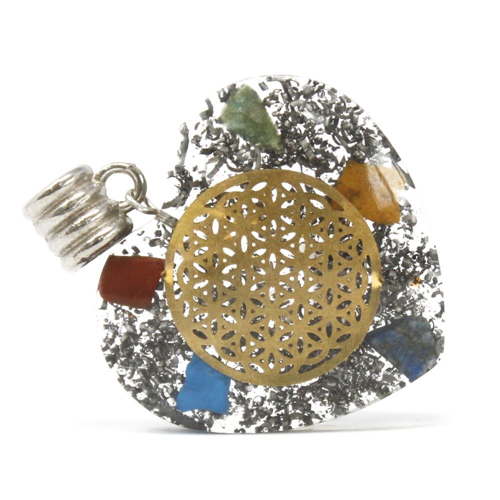 Orgonite Power Pendant with 7 Stone Chakra Heart Design