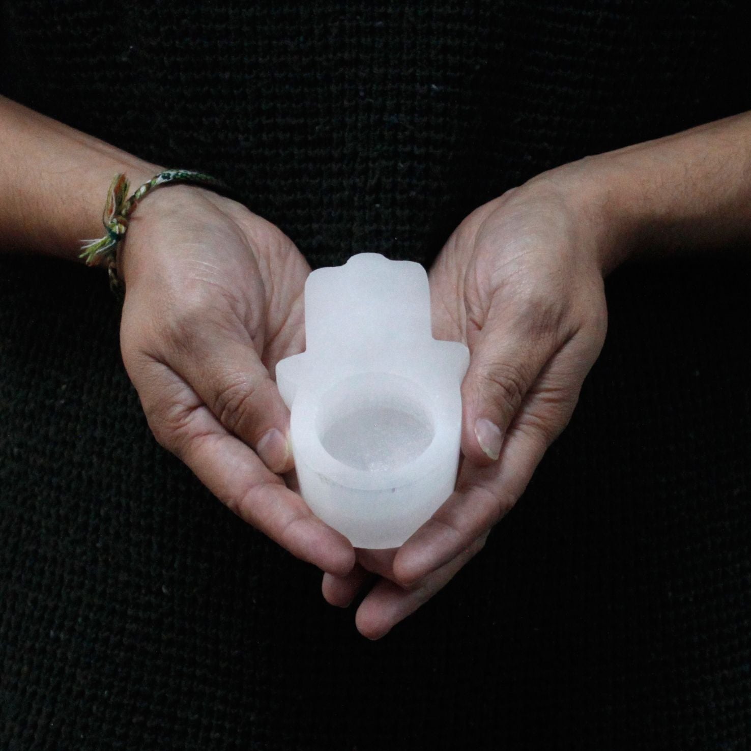 Selenite Hamsa Candle Holder for Home Decor and Gifting Ideas
