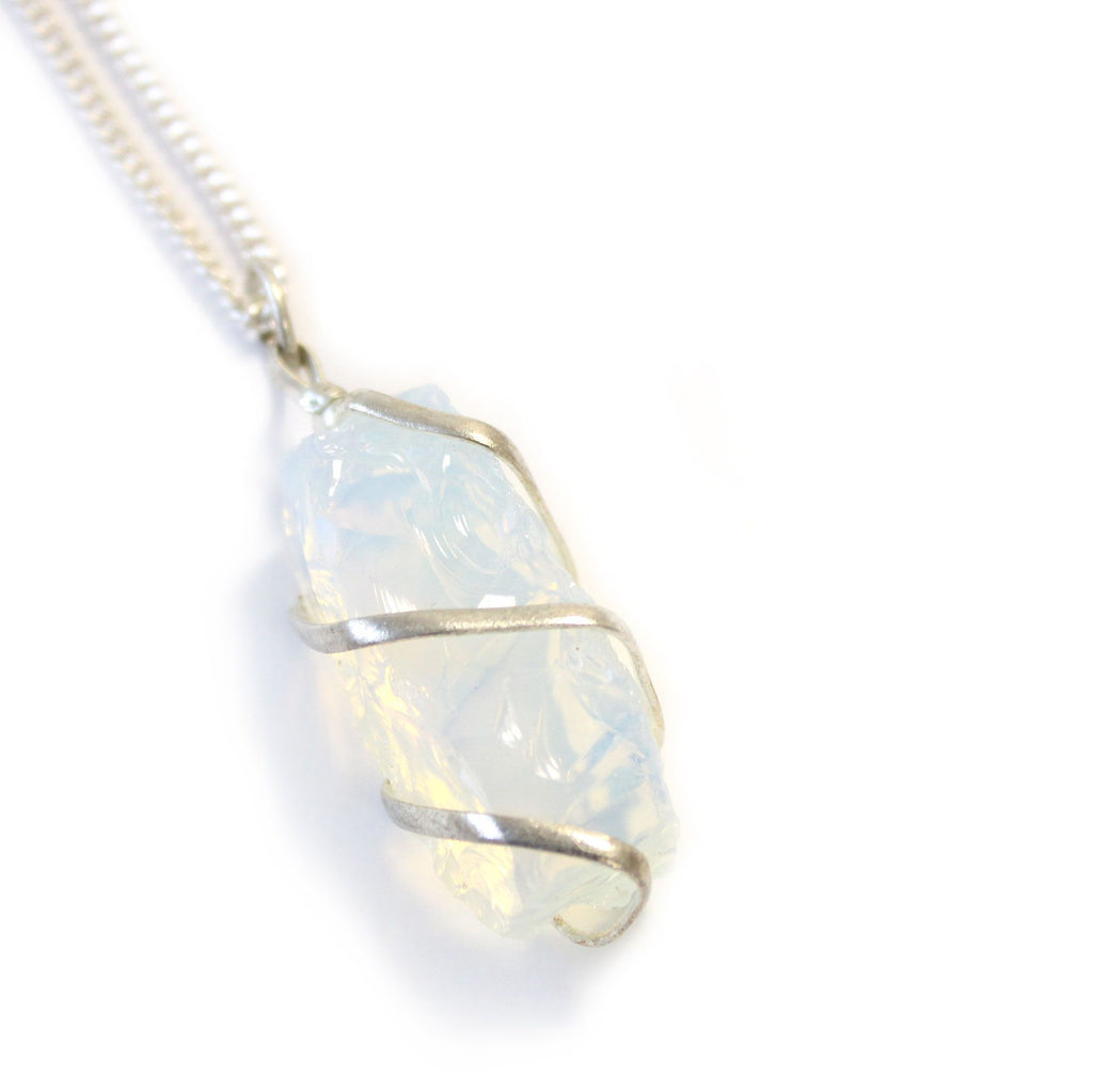 Cascade Wrapped Gemstone Necklace with Rough Opalite Design