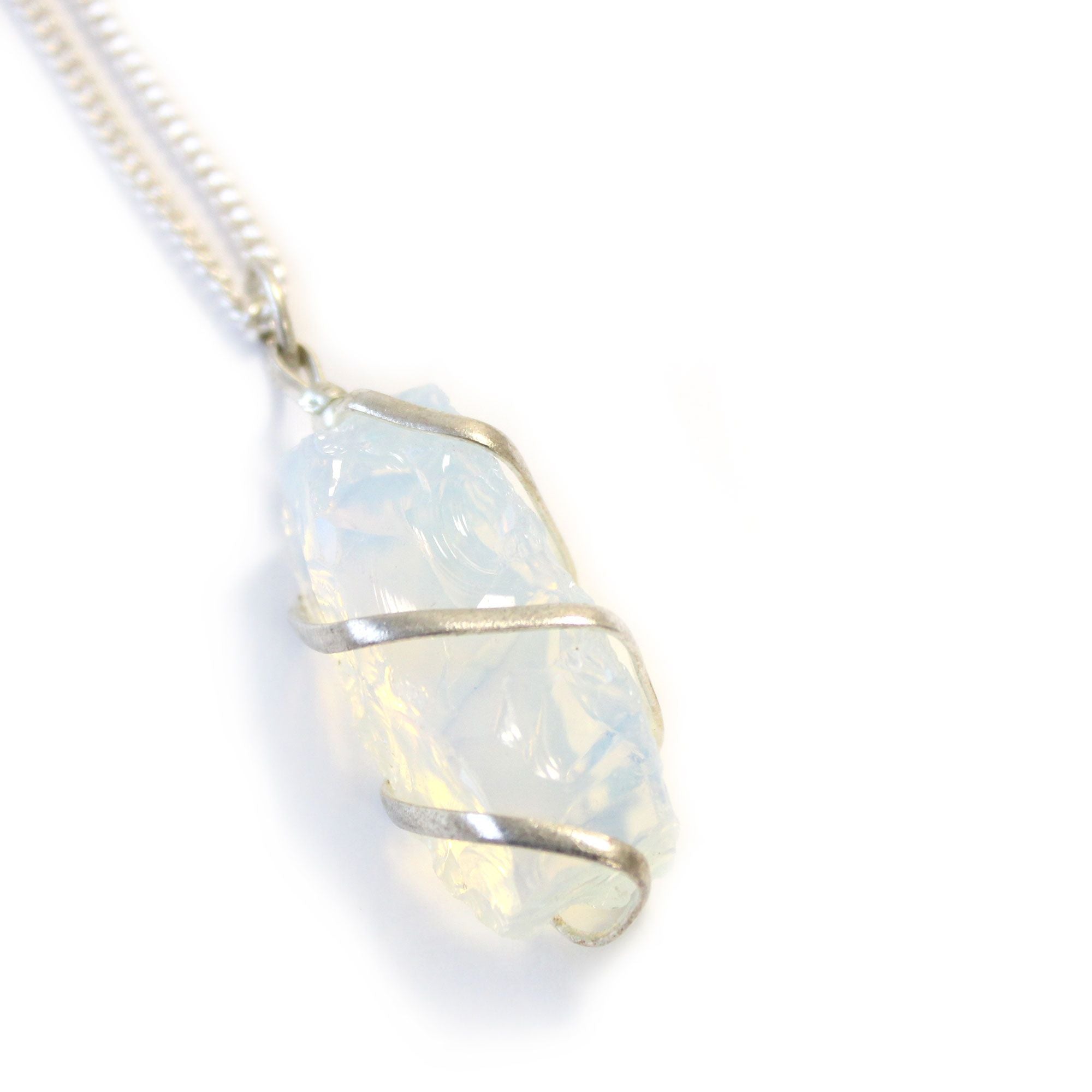 Cascade Wrapped Gemstone Necklace with Rough Opalite Design