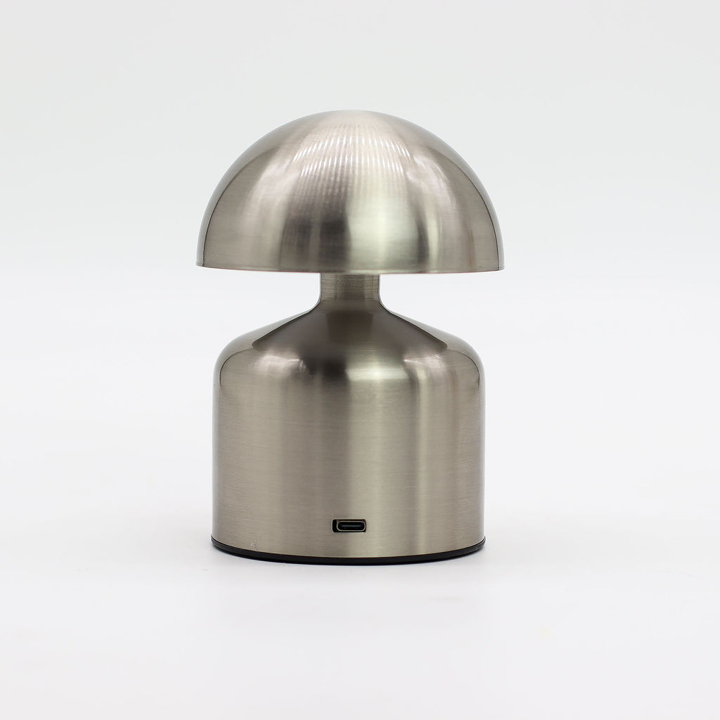 Dome Mushroom Silver Touch Lamp with USB C Rechargeable Design