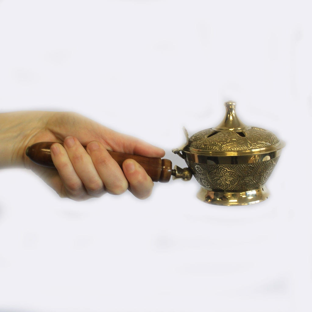 Ornate Brass Censer Incense Burner for Charcoal and Resins Use