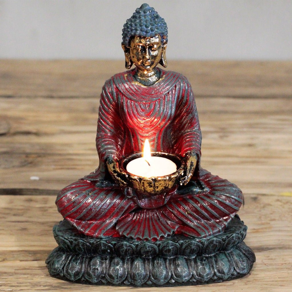 Antique Buddha Devotee Candle Holder for Tranquil Home Decor