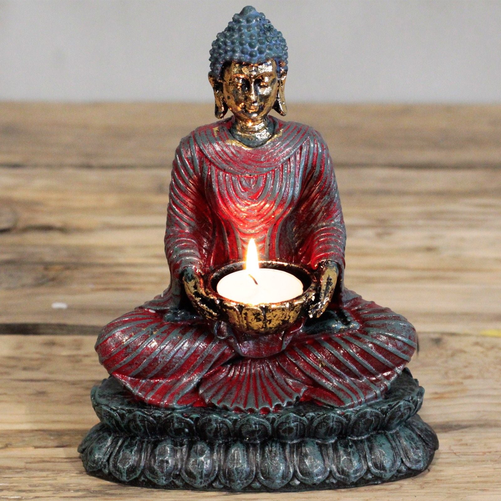 Antique Buddha Devotee Candle Holder for Tranquil Home Decor