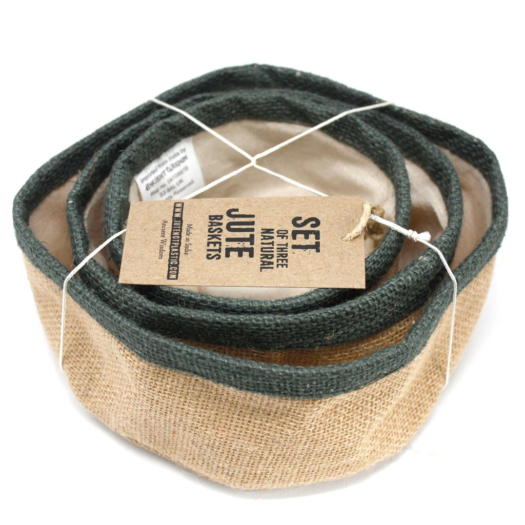 Set of 3 Natural Jute Baskets in Charcoal for Stylish Storage