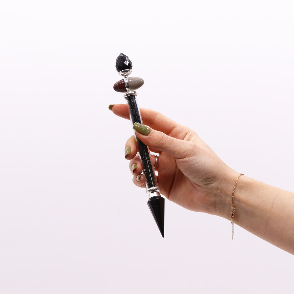 Shiva Lingam Magic Wand with Black Tourmaline and Agate Design