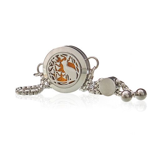 Aromatherapy Jewellery Chain Bracelet with Cat and Flowers Design