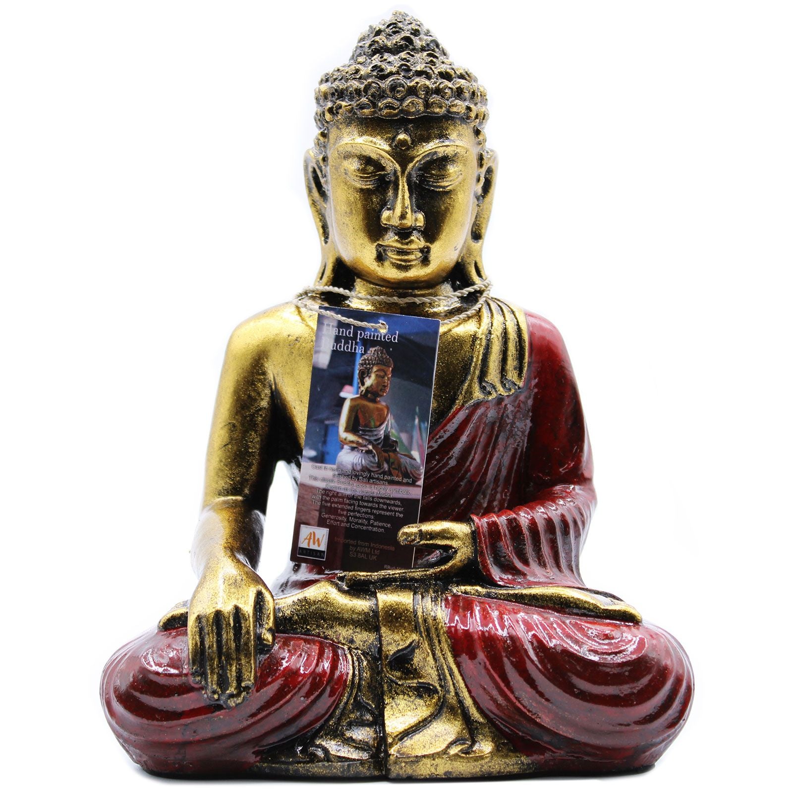 Large Hand Painted Red and Gold Buddha Statue for Home Decor