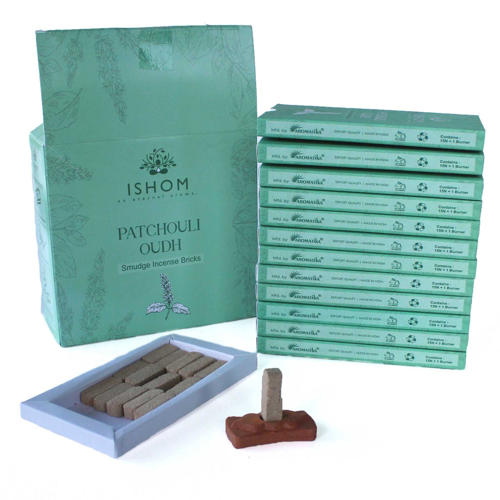 Pack of 15 Natural Incense Smudge Bricks and Burner Patchouli Wood