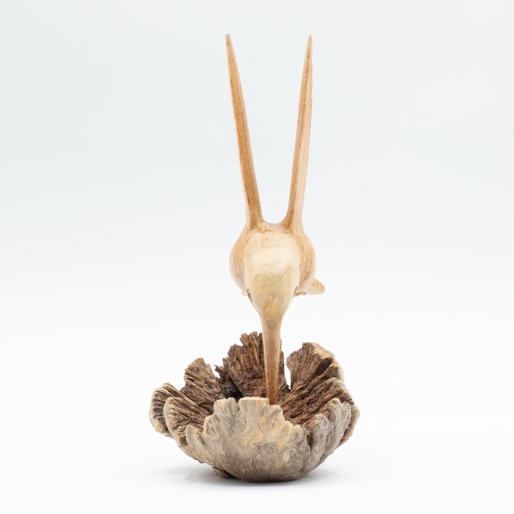 Handmade Parasite Wood Art Carving of Hummingbird Drinking Nectar