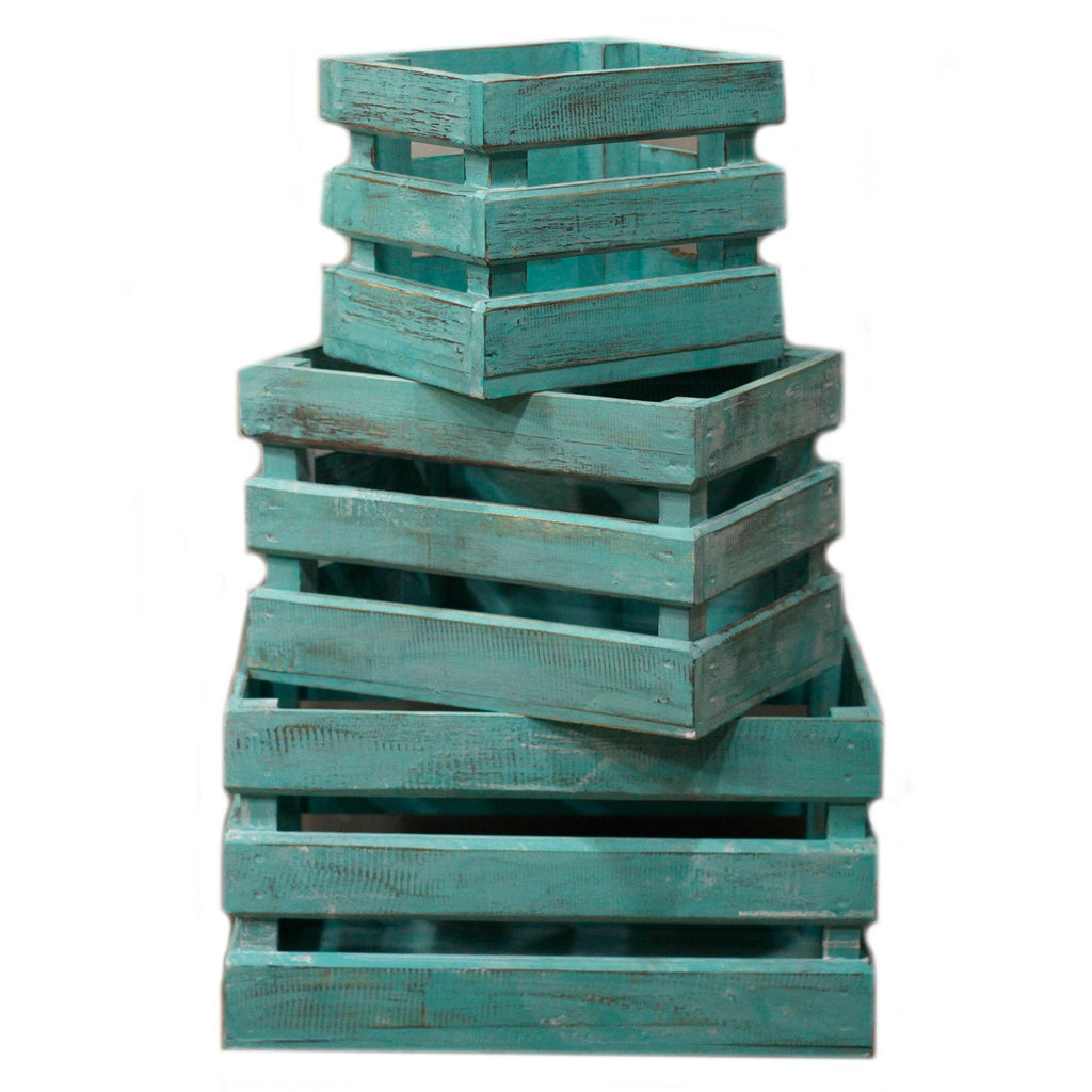 Wooden Storage Crates Greenwash Set of 3 for Organised Living