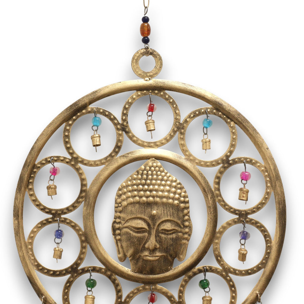 Indian Chimes Large Buddha Face with 15 Brass Bell Chimes