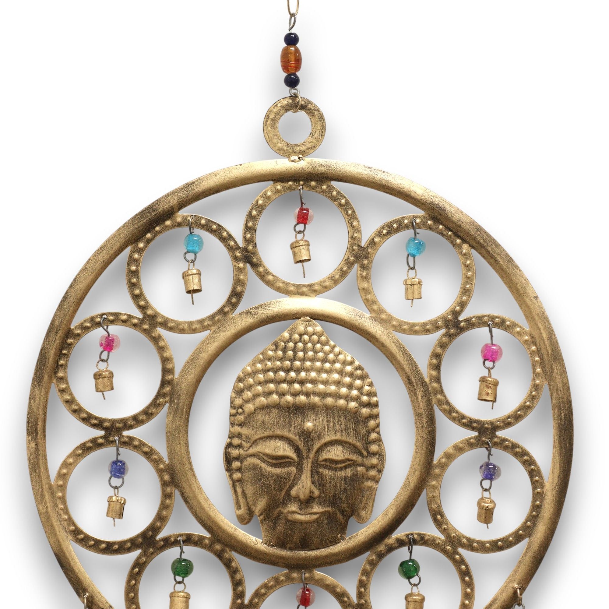Indian Chimes Large Buddha Face with 15 Brass Bell Chimes