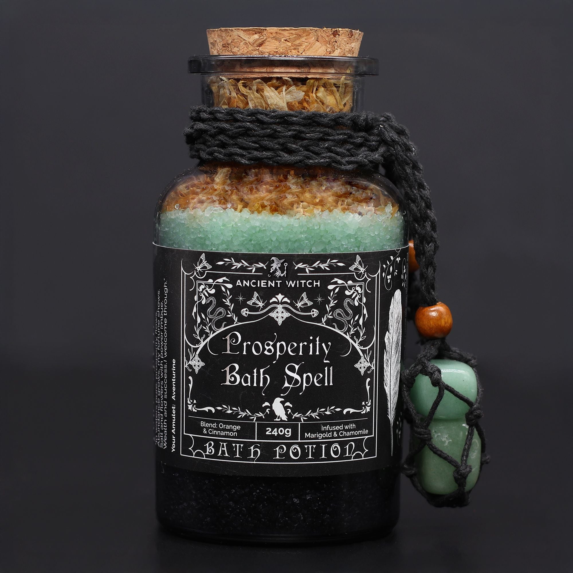 Aventurine Crystal Amulet and Prosperity Bath Spell Potion 240g