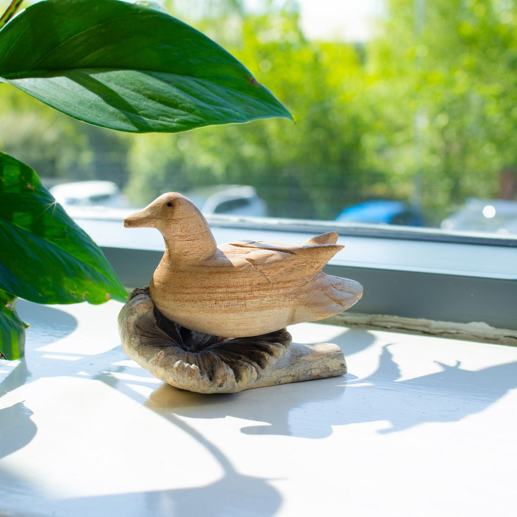 Handmade Parasite Wood Art Carving of Wild Duck Resting Piece