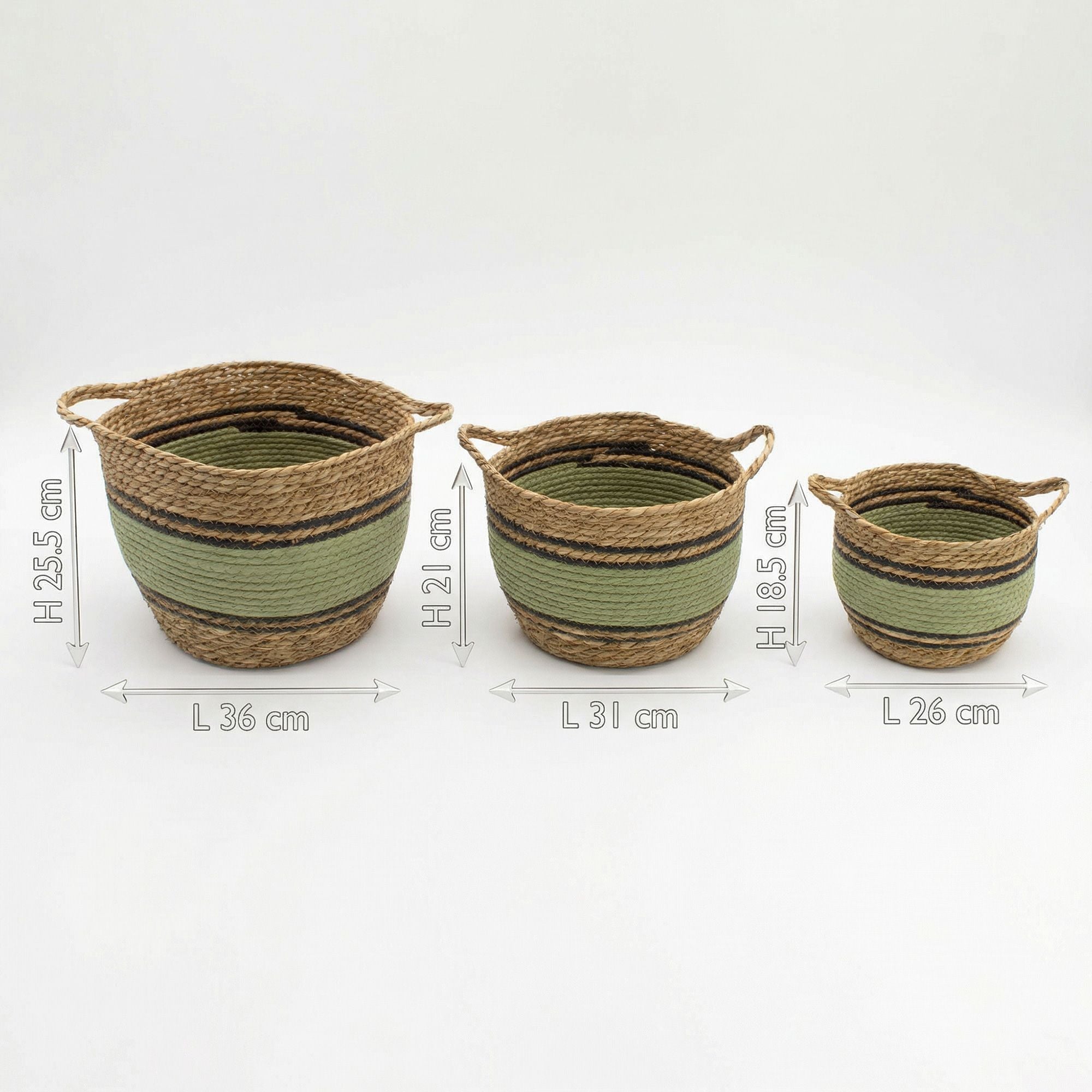Cotton & Seagrass Large Baskets Natural Black & Green Set of 3