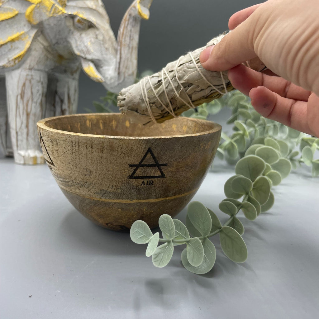 Wooden Smudge and Ritual Offerings Bowl with Four Elements Design