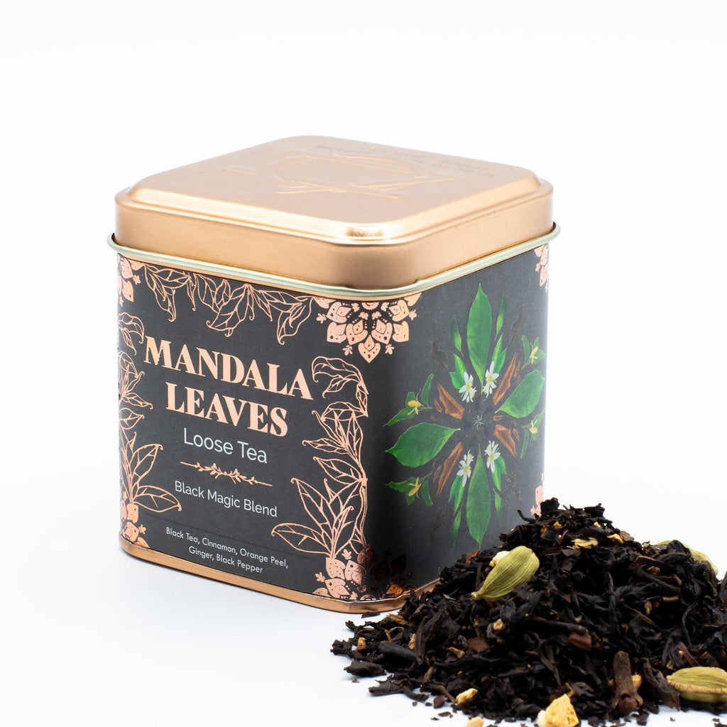 50g Black Magic Blend Bold Aromatic Spiced Black Tea in a Stylish Tin