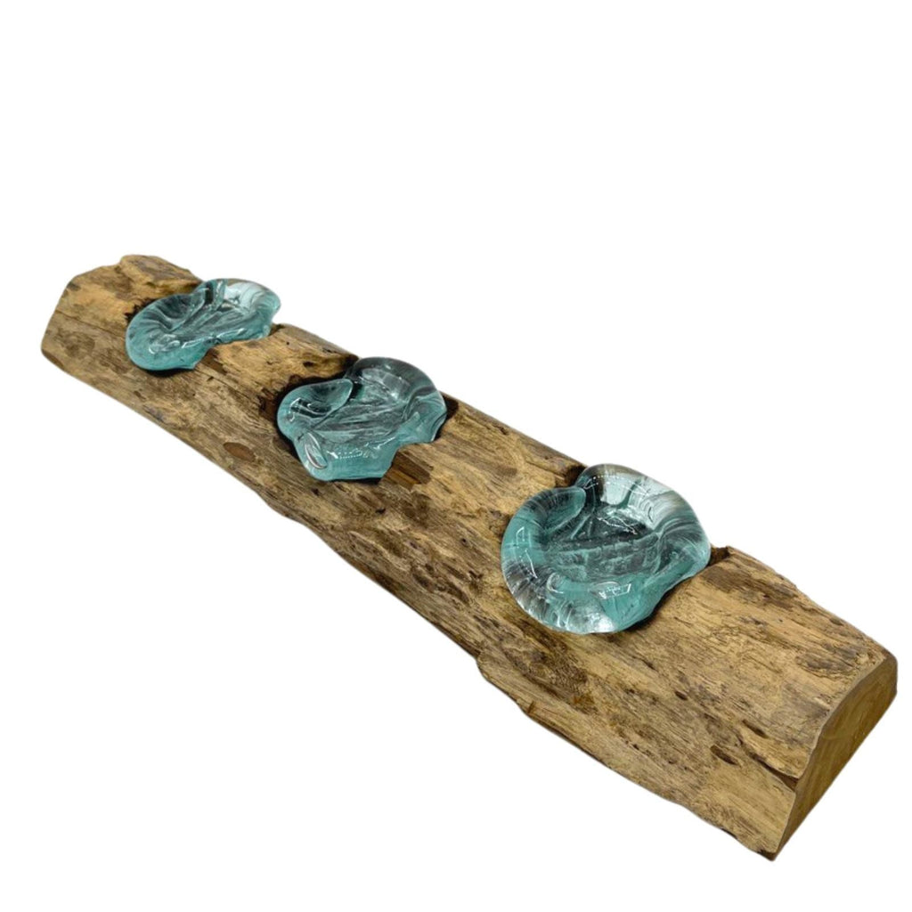 Molton Glass Flat Triple Candle Holder on Wood for Home Decor