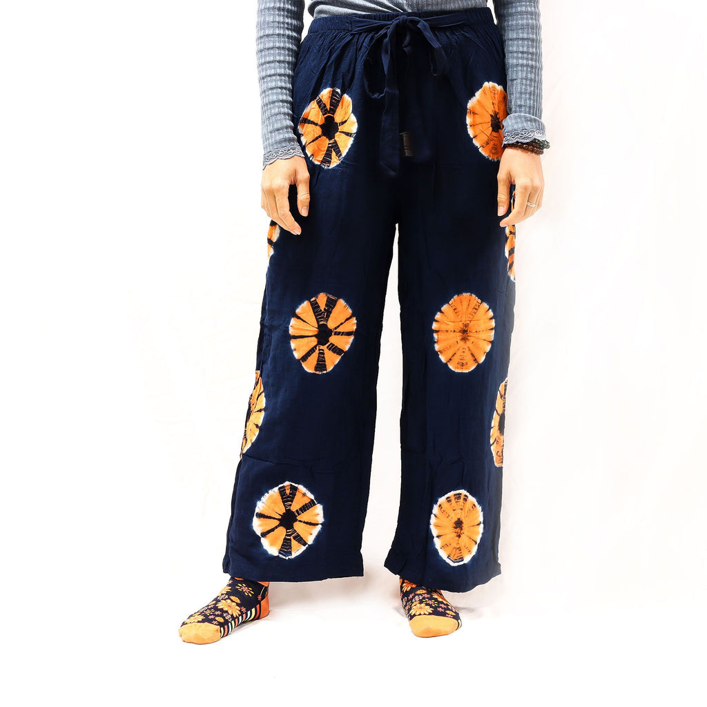 Japanese Style Lounge Pants in Blue and Orange for Comfort