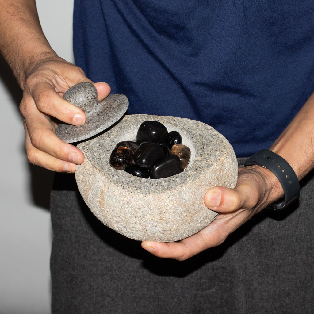 Large Natural Riverstone Grounding Pot for Home Decor Display